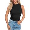 imageLYANER Womens Mock Neck Ribbed Knit Sleeveless Slim Fitted Solid Cami Crop TopBlack