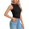 imageLYANER Womens Mock Neck Ribbed Knit Sleeveless Slim Fitted Solid Cami Crop TopBlack