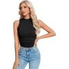 imageLYANER Womens Mock Neck Ribbed Knit Sleeveless Slim Fitted Solid Cami Crop TopBlack