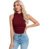 imageLYANER Womens Mock Neck Ribbed Knit Sleeveless Slim Fitted Solid Cami Crop TopBurgundy