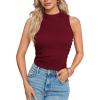 imageLYANER Womens Mock Neck Ribbed Knit Sleeveless Slim Fitted Solid Cami Crop TopBurgundy