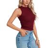 imageLYANER Womens Mock Neck Ribbed Knit Sleeveless Slim Fitted Solid Cami Crop TopBurgundy