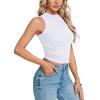 imageLYANER Womens Mock Neck Ribbed Knit Sleeveless Slim Fitted Solid Cami Crop TopWhite