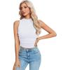 imageLYANER Womens Mock Neck Ribbed Knit Sleeveless Slim Fitted Solid Cami Crop TopWhite