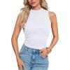 imageLYANER Womens Mock Neck Ribbed Knit Sleeveless Slim Fitted Solid Cami Crop TopWhite