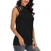 imageLYANER Womens One Shoulder Cut Out TShirt Mock Neck Sleeveless Tank Tops Going Out ShirtBlack
