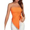 imageLYANER Womens Ribbed Knit Side Drawstring Off The Shoulder Bandeau Strapless Tube Top Orange Small