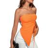 imageLYANER Womens Ribbed Knit Side Drawstring Off The Shoulder Bandeau Strapless Tube Top Orange Small