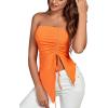 imageLYANER Womens Ribbed Knit Side Drawstring Off The Shoulder Bandeau Strapless Tube Top Orange Small