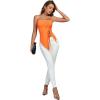 imageLYANER Womens Ribbed Knit Side Drawstring Off The Shoulder Bandeau Strapless Tube Top Orange Small