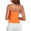 imageLYANER Womens Ribbed Knit Side Drawstring Off The Shoulder Bandeau Strapless Tube Top Orange Small