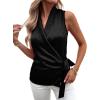 imageLYANER Womens Satin Silk Sleeveless Wrap V Neck Tie Waist Elegant Cami Tank BlouseBlack