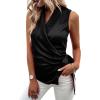 imageLYANER Womens Satin Silk Sleeveless Wrap V Neck Tie Waist Elegant Cami Tank BlouseBlack