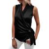 imageLYANER Womens Satin Silk Sleeveless Wrap V Neck Tie Waist Elegant Cami Tank BlouseBlack