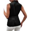 imageLYANER Womens Satin Silk Sleeveless Wrap V Neck Tie Waist Elegant Cami Tank BlouseBlack