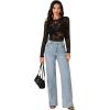 imageLYANER Womens Sexy Mesh Top Floral Long Sleeve See Through Shirt Lace Sheer BlousesBlack
