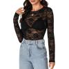 imageLYANER Womens Sexy Mesh Top Floral Long Sleeve See Through Shirt Lace Sheer BlousesBlack