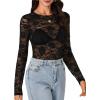imageLYANER Womens Sexy Mesh Top Floral Long Sleeve See Through Shirt Lace Sheer BlousesBlack