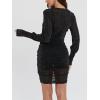 imageLYANER Womens Sheer Mesh Glitter Dress 3 Piece Outfits with Cami Shorts Ruched Bodycon Mini DressesBlack