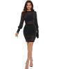 imageLYANER Womens Sheer Mesh Glitter Dress 3 Piece Outfits with Cami Shorts Ruched Bodycon Mini DressesBlack