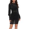 imageLYANER Womens Sheer Mesh Glitter Dress 3 Piece Outfits with Cami Shorts Ruched Bodycon Mini DressesBlack