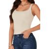 imageLYANER Womens Square Neck Sleeveless Eyelet Lace Trim Cute Summer Tank TopsBeige