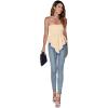 imageLYANER Womens Strapless Pleated Ruffle Hem Shirred Bandeau Sleeveless Tank Tube TopBeige