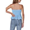 imageLYANER Womens Strapless Pleated Ruffle Hem Shirred Bandeau Sleeveless Tank Tube TopLight Blue