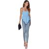 imageLYANER Womens Strapless Pleated Ruffle Hem Shirred Bandeau Sleeveless Tank Tube TopLight Blue