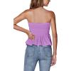 imageLYANER Womens Strapless Pleated Ruffle Hem Shirred Bandeau Sleeveless Tank Tube TopLight Purple