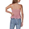 imageLYANER Womens Strapless Pleated Ruffle Hem Shirred Bandeau Sleeveless Tank Tube TopPink