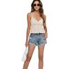 imageLYANER Womens V Neck Elastic Waist Pleated Ruffle Hem Sleeveless Strappy Crop Cami TopBeige