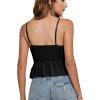 imageLYANER Womens V Neck Elastic Waist Pleated Ruffle Hem Sleeveless Strappy Crop Cami TopBlack