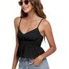 imageLYANER Womens V Neck Elastic Waist Pleated Ruffle Hem Sleeveless Strappy Crop Cami TopBlack