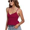 imageLYANER Womens V Neck Elastic Waist Pleated Ruffle Hem Sleeveless Strappy Crop Cami TopBurgundy