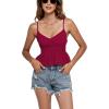 imageLYANER Womens V Neck Elastic Waist Pleated Ruffle Hem Sleeveless Strappy Crop Cami TopBurgundy
