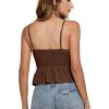 imageLYANER Womens V Neck Elastic Waist Pleated Ruffle Hem Sleeveless Strappy Crop Cami TopDark Brown