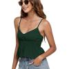 imageLYANER Womens V Neck Elastic Waist Pleated Ruffle Hem Sleeveless Strappy Crop Cami TopDark Green