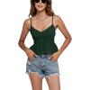 imageLYANER Womens V Neck Elastic Waist Pleated Ruffle Hem Sleeveless Strappy Crop Cami TopDark Green