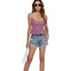 imageLYANER Womens V Neck Elastic Waist Pleated Ruffle Hem Sleeveless Strappy Crop Cami TopDark Purple
