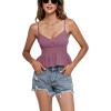 imageLYANER Womens V Neck Elastic Waist Pleated Ruffle Hem Sleeveless Strappy Crop Cami TopDark Purple