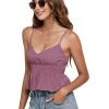 imageLYANER Womens V Neck Elastic Waist Pleated Ruffle Hem Sleeveless Strappy Crop Cami TopDark Purple
