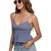 imageLYANER Womens V Neck Elastic Waist Pleated Ruffle Hem Sleeveless Strappy Crop Cami TopDusty Blue