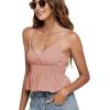 imageLYANER Womens V Neck Elastic Waist Pleated Ruffle Hem Sleeveless Strappy Crop Cami TopDusty Pink