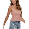 imageLYANER Womens V Neck Elastic Waist Pleated Ruffle Hem Sleeveless Strappy Crop Cami TopDusty Pink