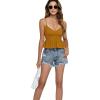 imageLYANER Womens V Neck Elastic Waist Pleated Ruffle Hem Sleeveless Strappy Crop Cami TopGinger