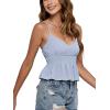 imageLYANER Womens V Neck Elastic Waist Pleated Ruffle Hem Sleeveless Strappy Crop Cami TopLight Blue