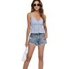 imageLYANER Womens V Neck Elastic Waist Pleated Ruffle Hem Sleeveless Strappy Crop Cami TopLight Blue