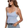 imageLYANER Womens V Neck Elastic Waist Pleated Ruffle Hem Sleeveless Strappy Crop Cami TopLight Blue