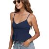 imageLYANER Womens V Neck Elastic Waist Pleated Ruffle Hem Sleeveless Strappy Crop Cami TopNavy